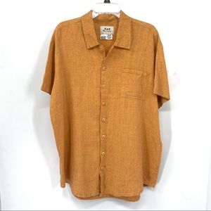 Flax Men's 100% Linen Orange and yellow Marled S/S Button Front Casual Shirt
